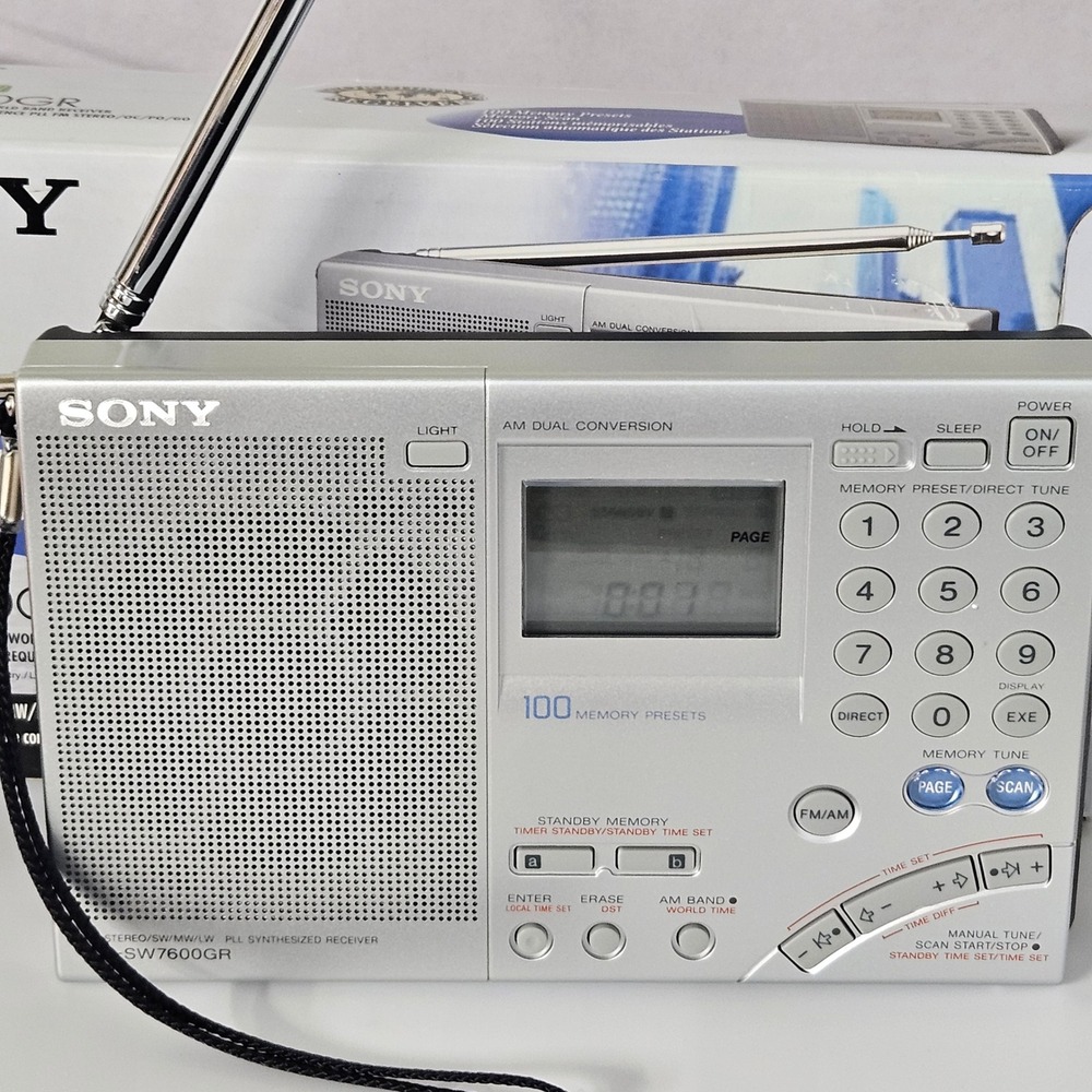 Sony Vintage ICF-SW7600GR World Band Receiver FM SW MW LW Radio Tested with box